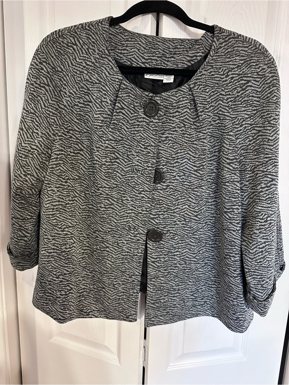 Gray Patterned Button-Front Lightweight Lined Jacket Size PL